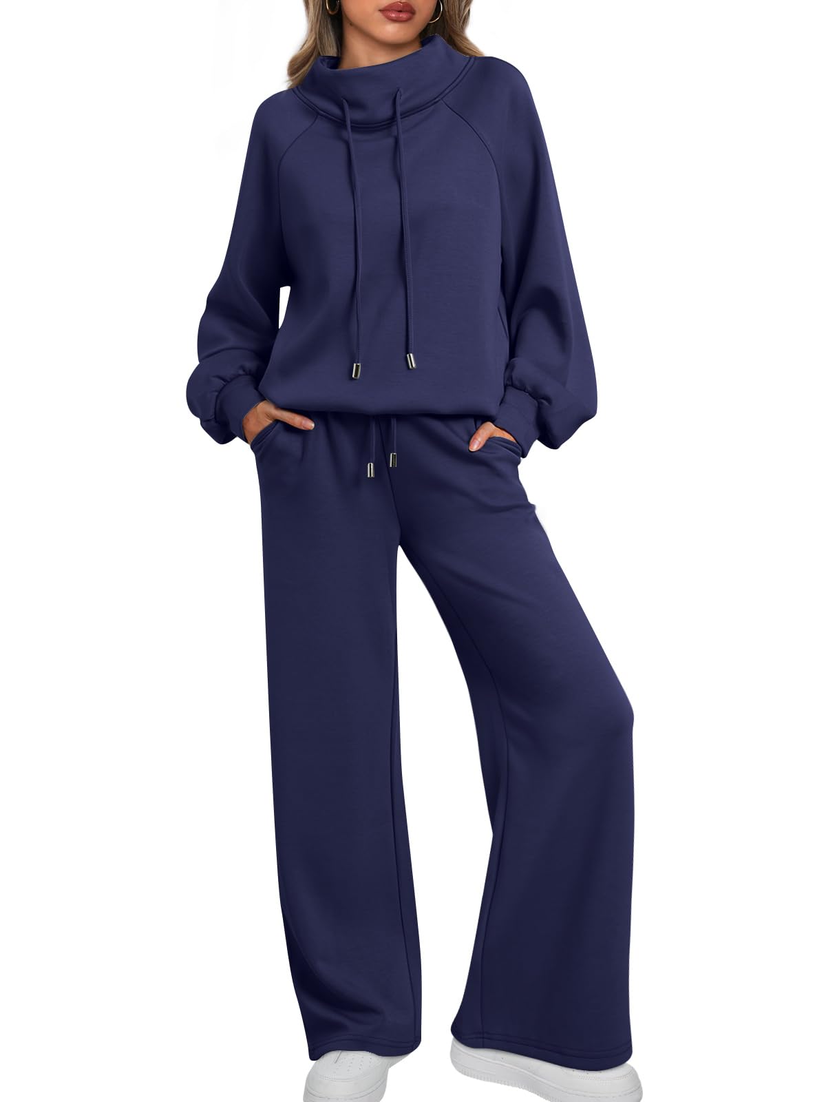 AUTOMET Lounge Sets for Women Sweatsuits 2 Piece Outfits 2024 Fall Drawstring Sweatshirt Wide Leg Sweatpants Tracksuit
