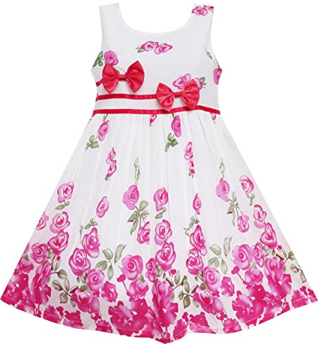 Sunny Fashion Girls Dress Rose Flower Double Bow Tie Party Sundress