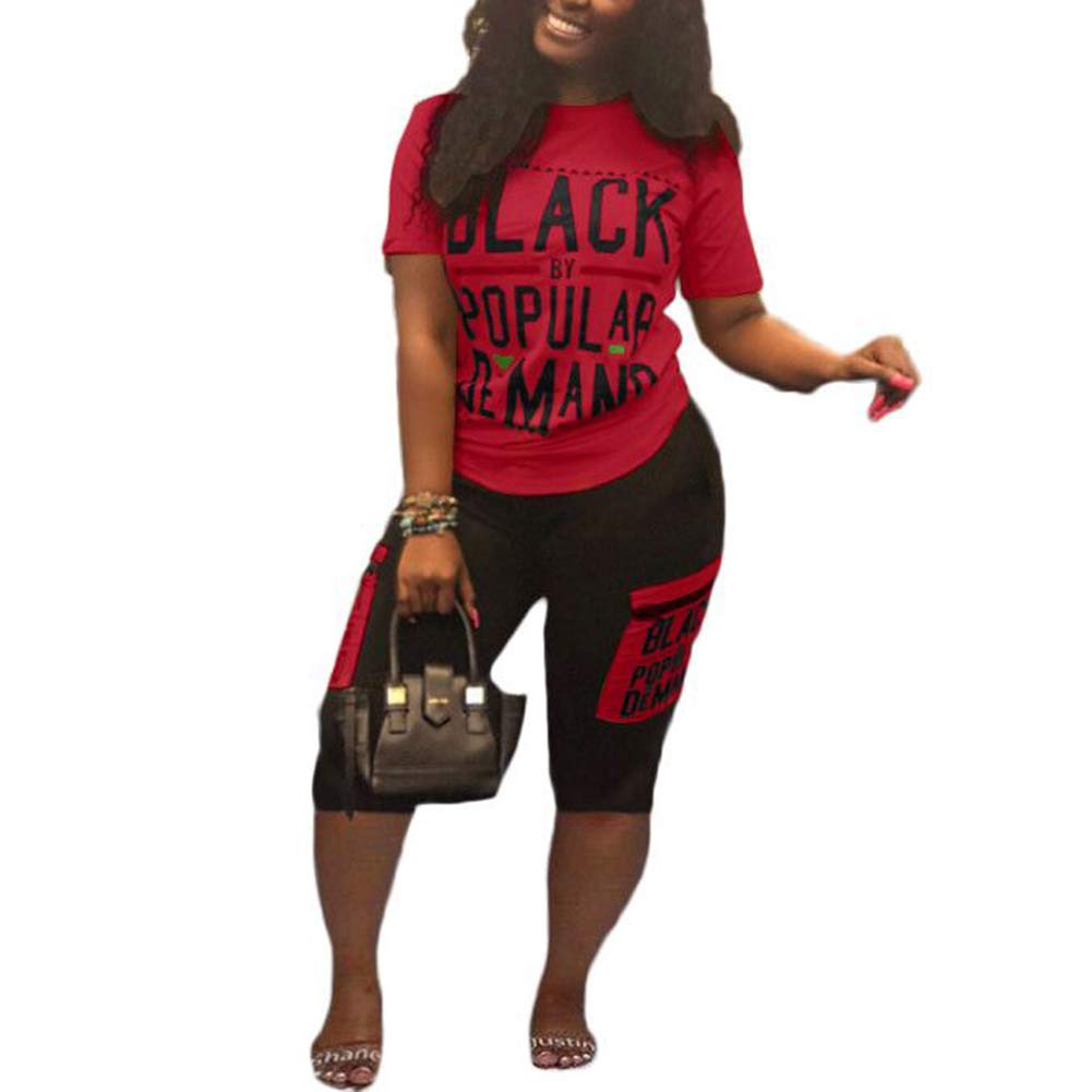 2 Piece Outfits for Women Summer Personality Letter Printed t-Shirt and Shorts Sportswear Set