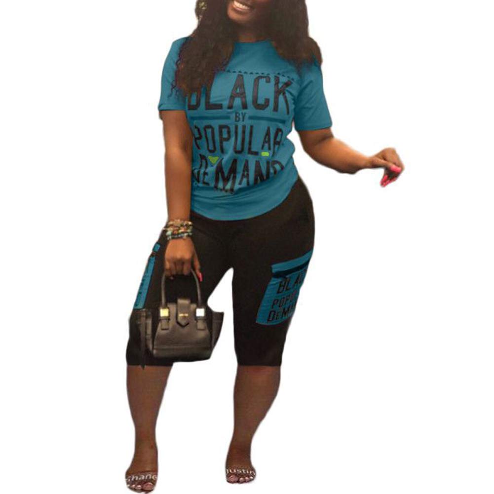 2 Piece Outfits for Women Summer Personality Letter Printed t-Shirt and Shorts Sportswear Set