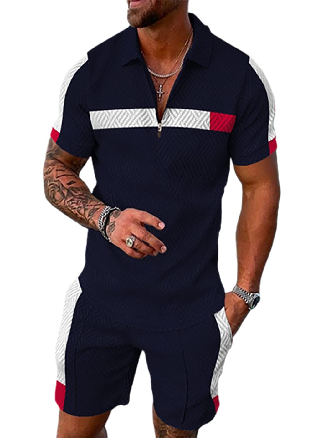 BIRW Mens Short Sets 2 Piece Outfits Polo Shirt Fashion Summer Tracksuits Casual Set Short Sleeve and Shorts Set for Men