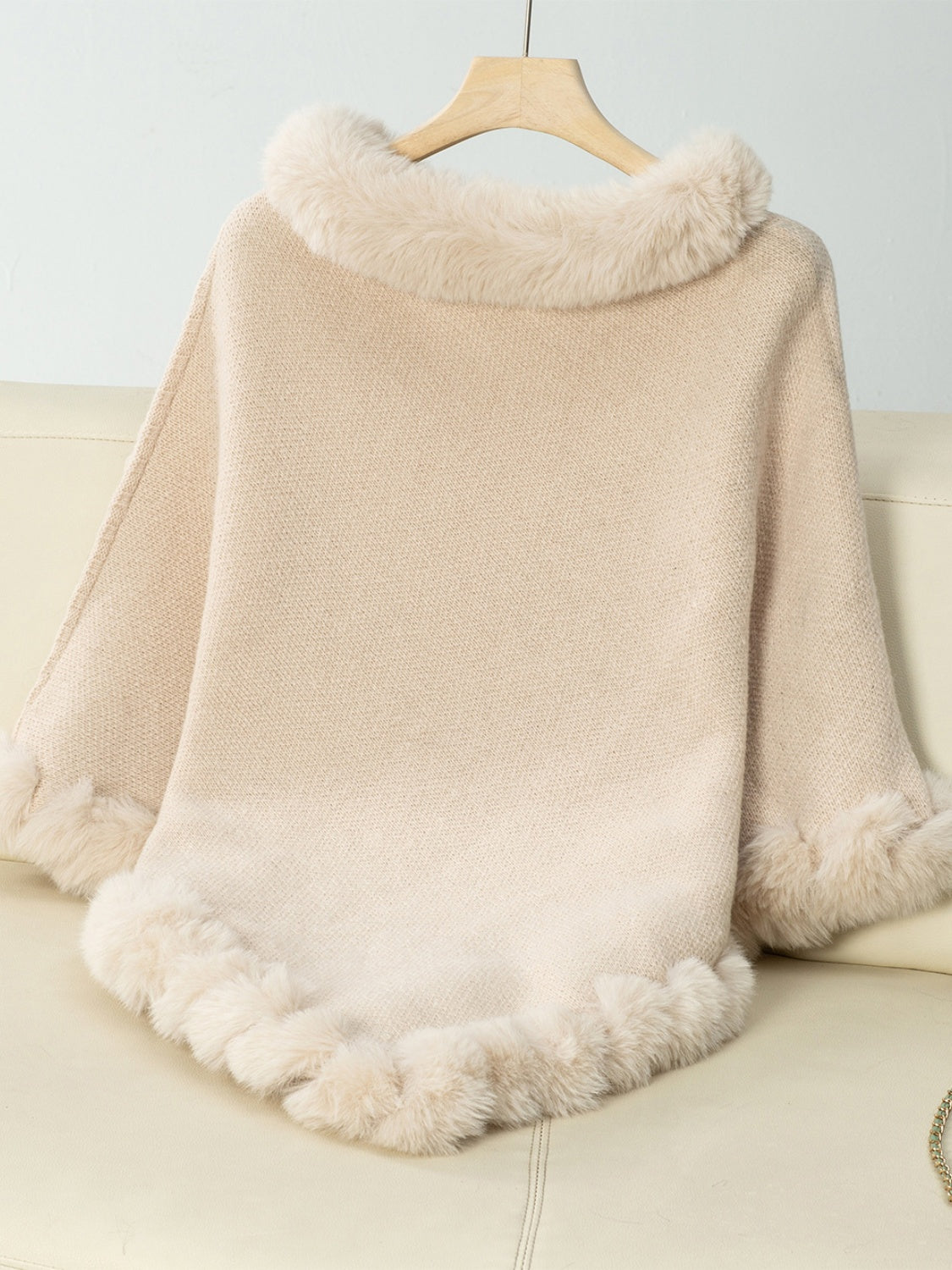 Fuzzy Trim Texture Three-Quarter Sleeve Poncho-****STILL AVAILABLE EMAIL SELLER WITH SIZE & COLOR****