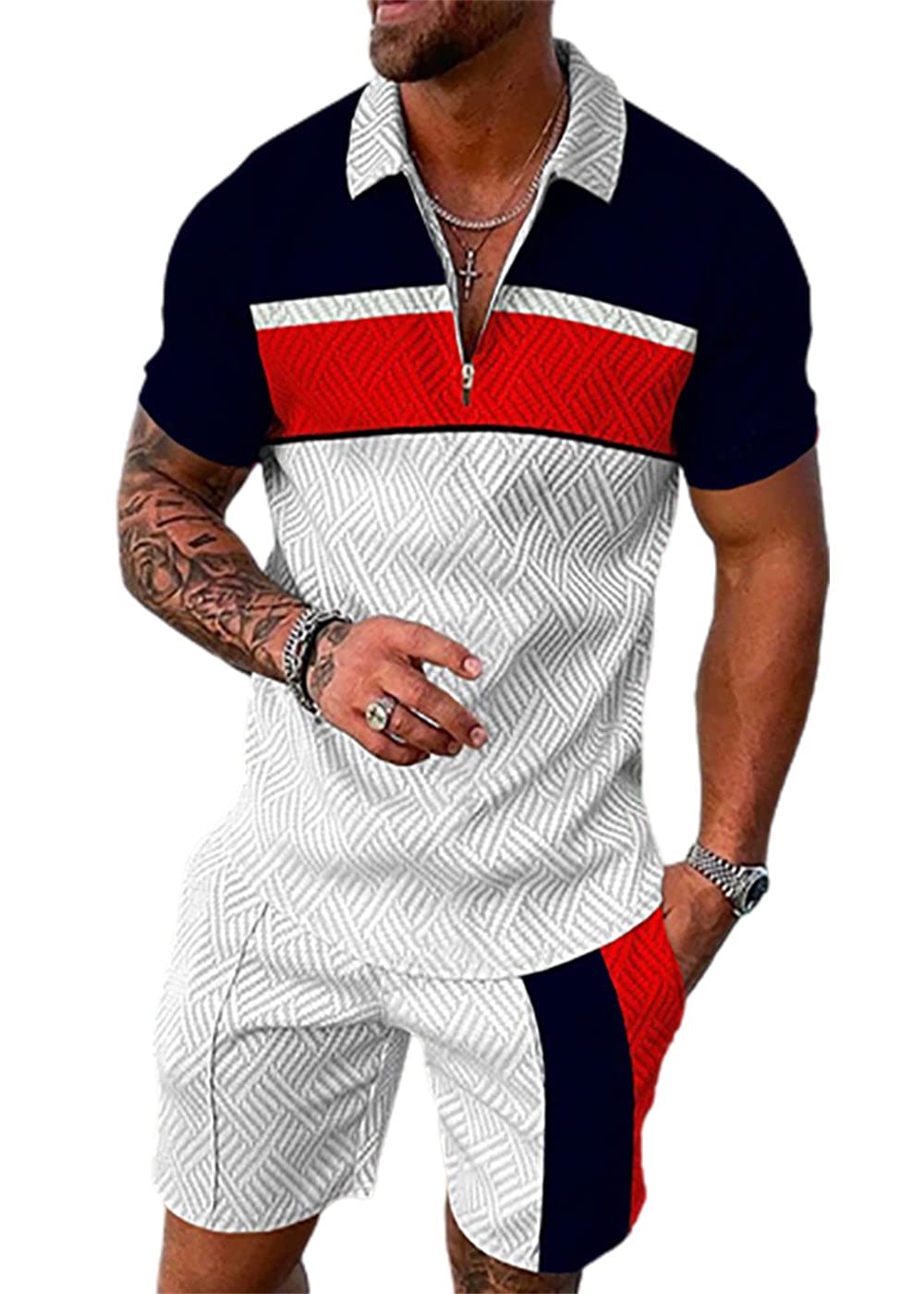 BIRW Mens Short Sets 2 Piece Outfits Polo Shirt Fashion Summer Tracksuits Casual Set Short Sleeve and Shorts Set for Men