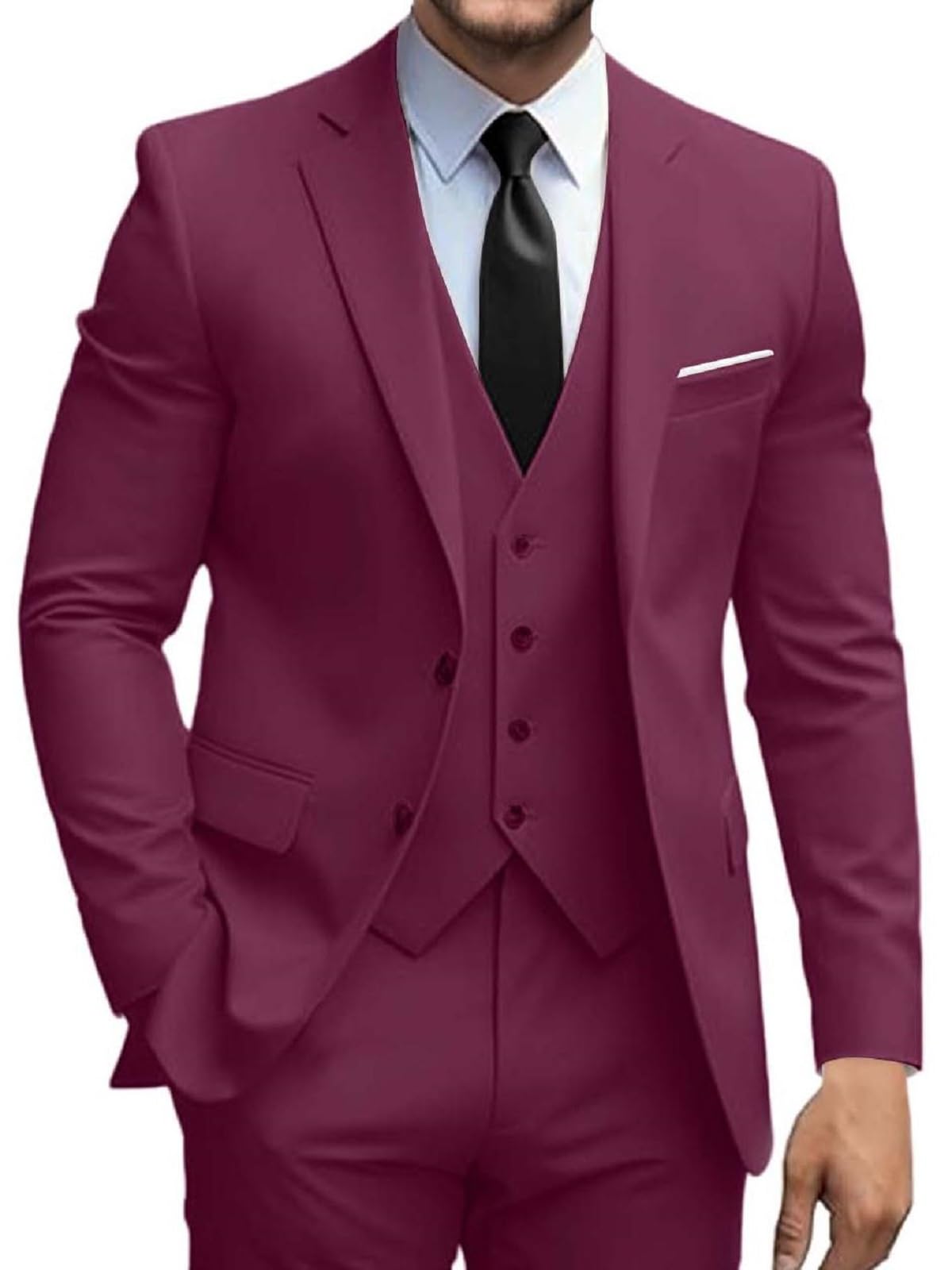 Mens Suits 3 Piece Slim Fit Suit Set Solid Two Button Blazer Jacket Vest Pants Tuxedo Set