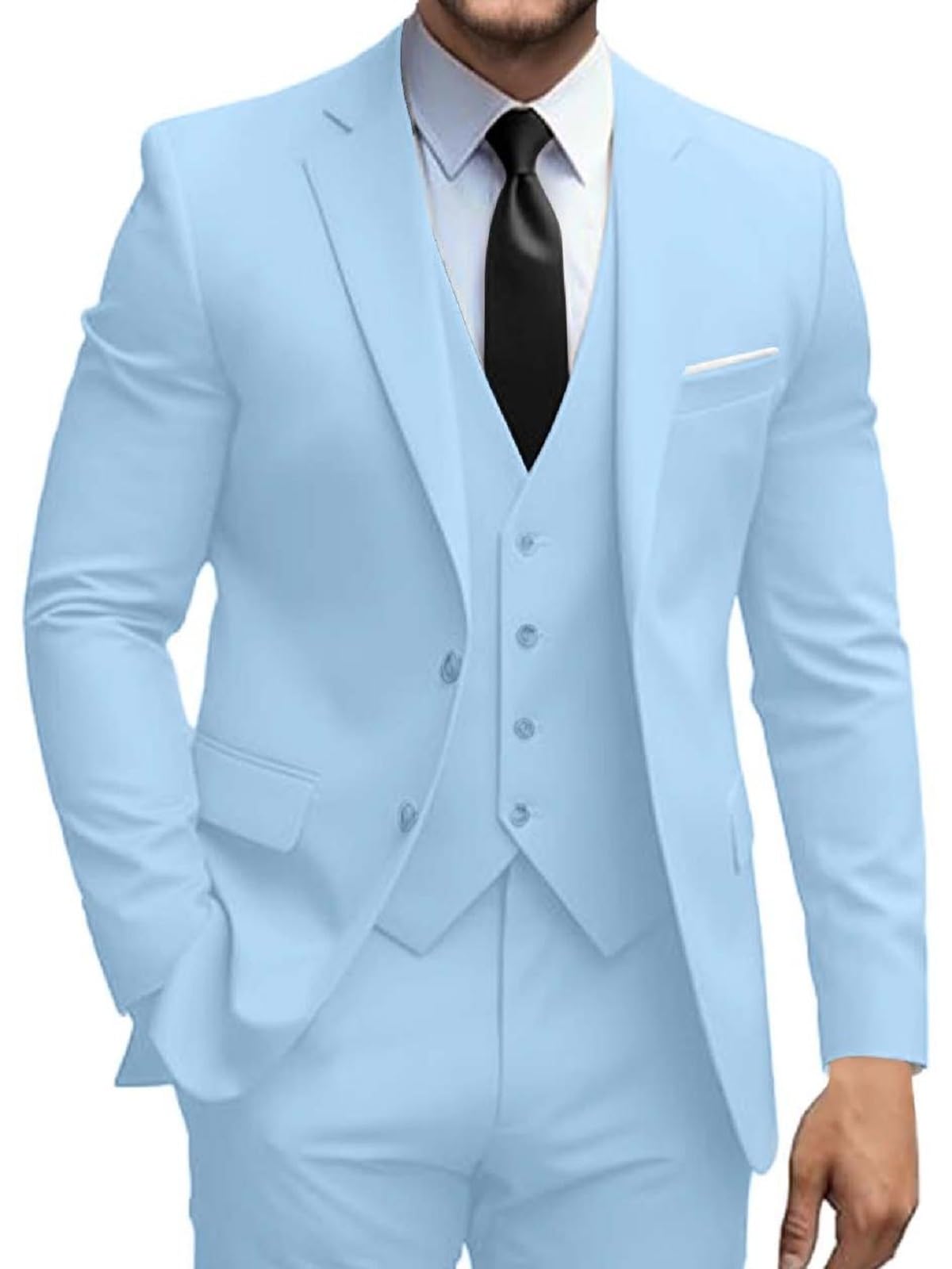 Mens Suits 3 Piece Slim Fit Suit Set Solid Two Button Blazer Jacket Vest Pants Tuxedo Set
