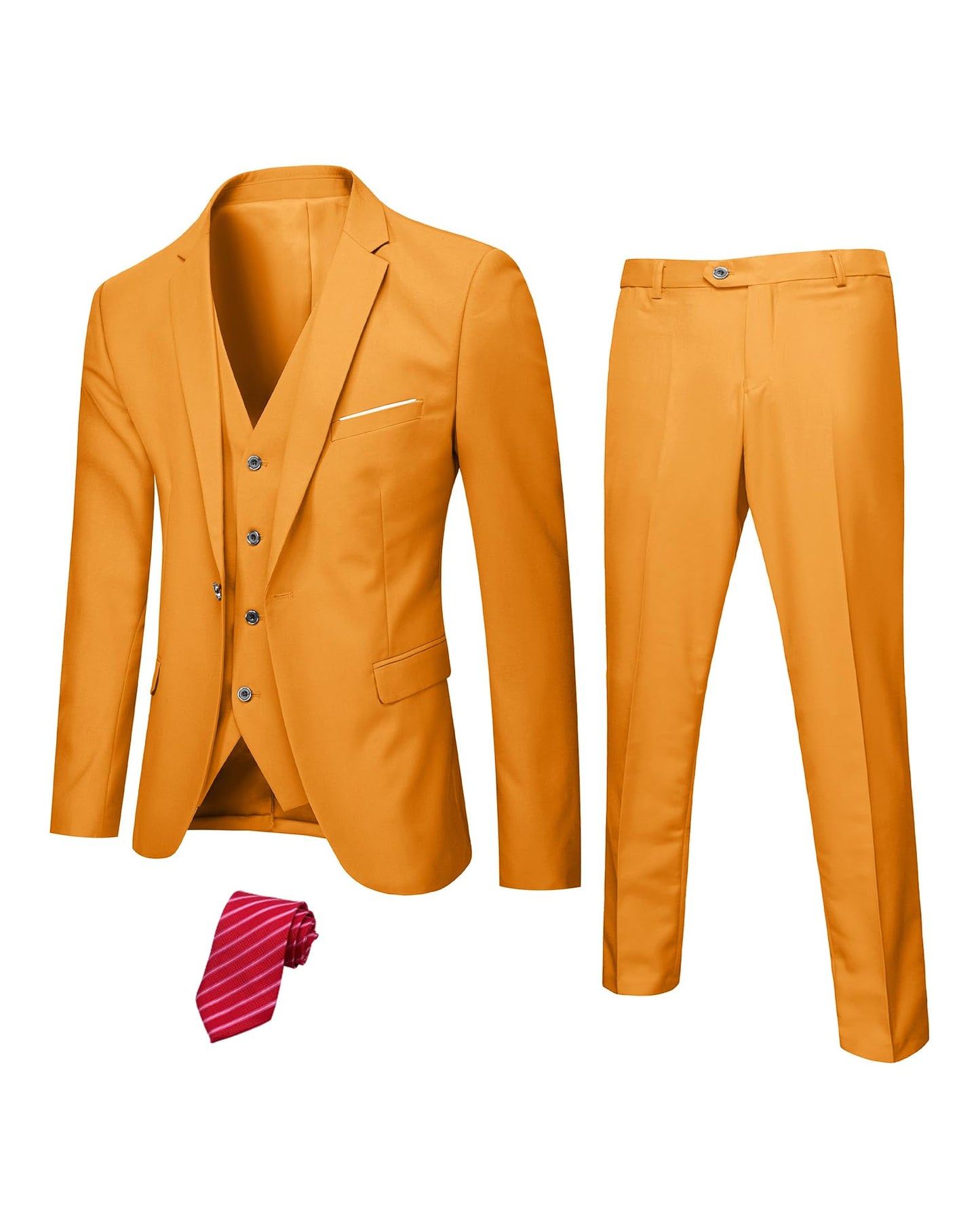 Hihawk Men's 3 Piece Suit with Stretch Fabric, Solid Slim Fit One Button Suit Blazer Set, Jacket Vest Pants with Tie.