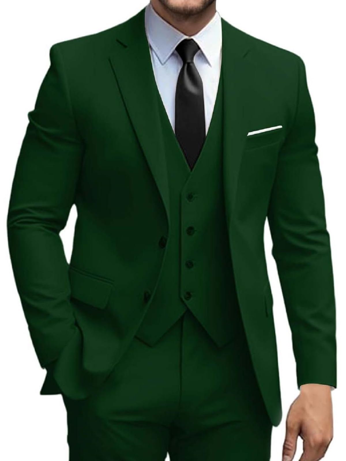 Mens Suits 3 Piece Slim Fit Suit Set Solid Two Button Blazer Jacket Vest Pants Tuxedo Set