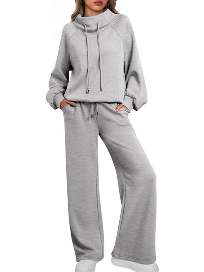 AUTOMET Lounge Sets for Women Sweatsuits 2 Piece Outfits 2024 Fall Drawstring Sweatshirt Wide Leg Sweatpants Tracksuit