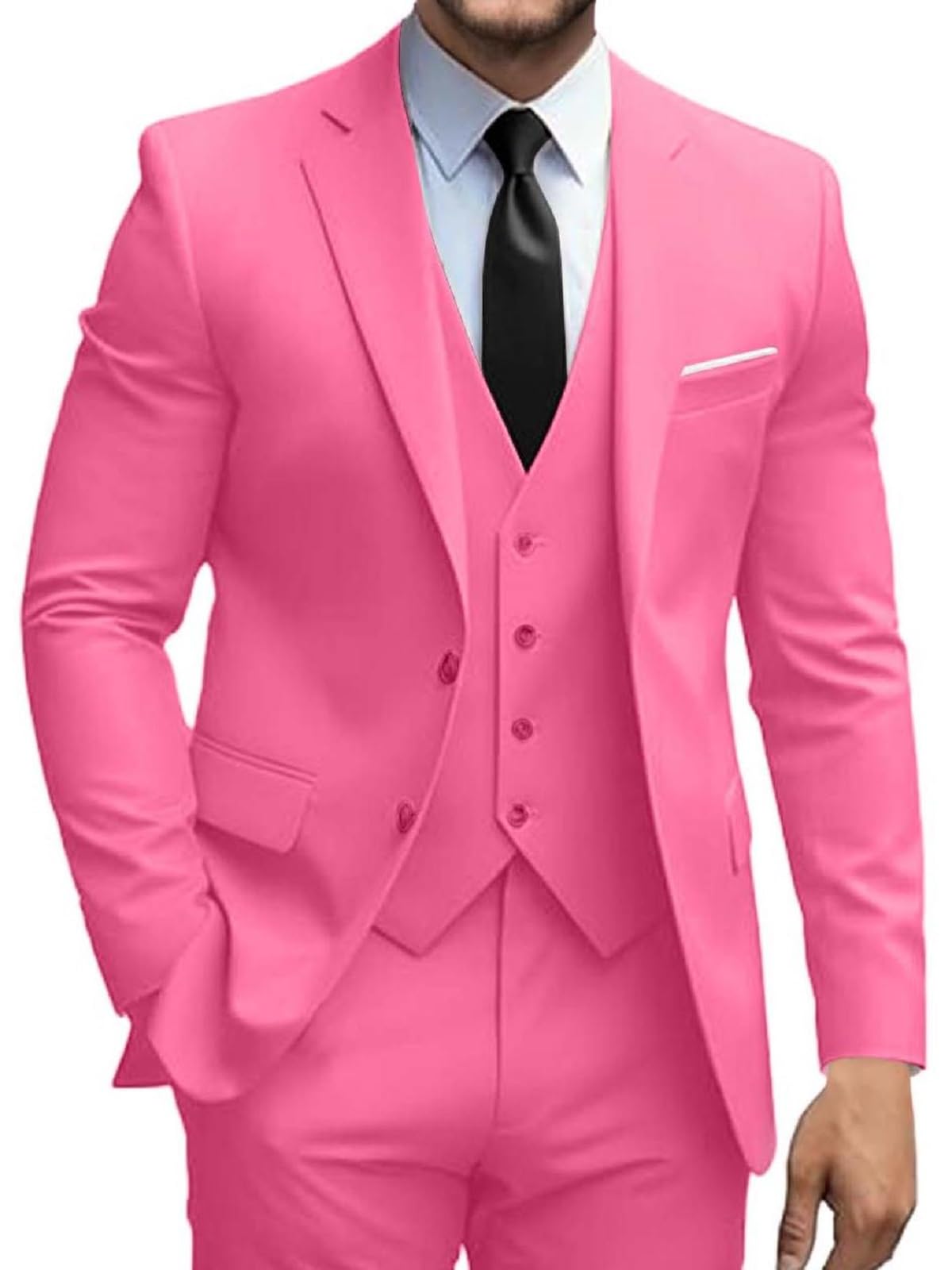 Mens Suits 3 Piece Slim Fit Suit Set Solid Two Button Blazer Jacket Vest Pants Tuxedo Set