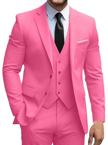 Mens Suits 3 Piece Slim Fit Suit Set Solid Two Button Blazer Jacket Vest Pants Tuxedo Set