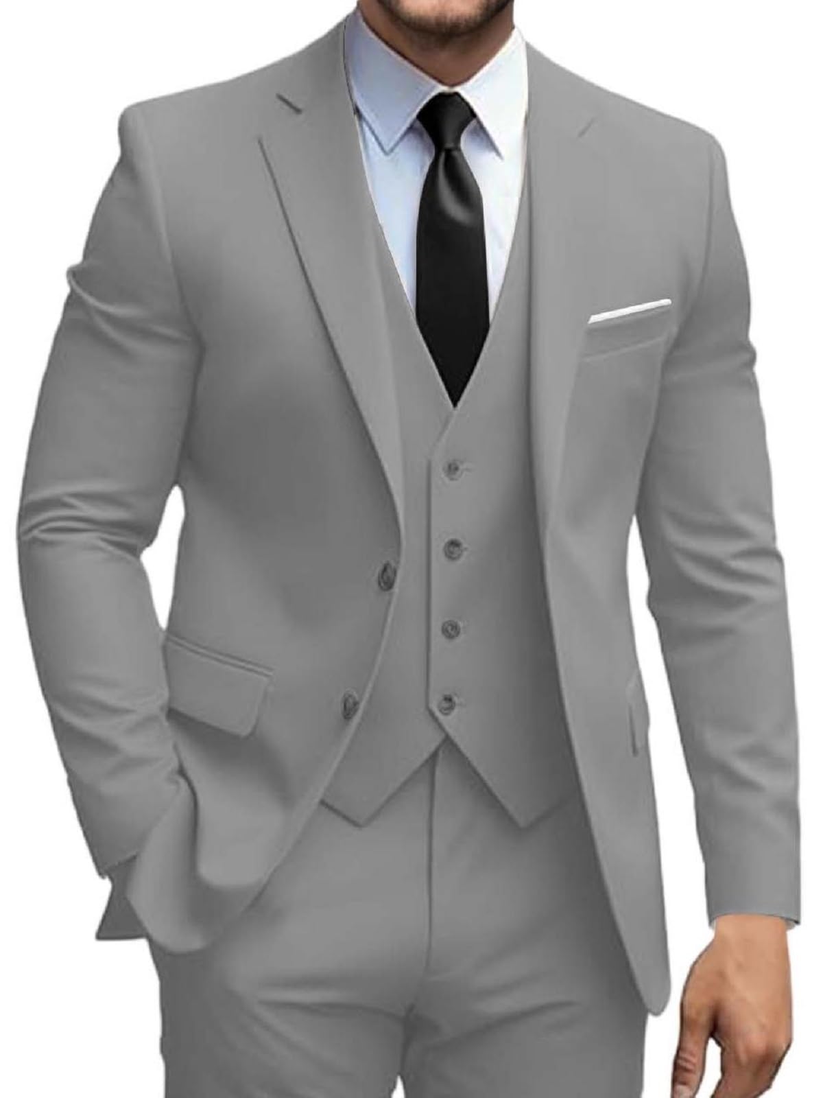 Mens Suits 3 Piece Slim Fit Suit Set Solid Two Button Blazer Jacket Vest Pants Tuxedo Set