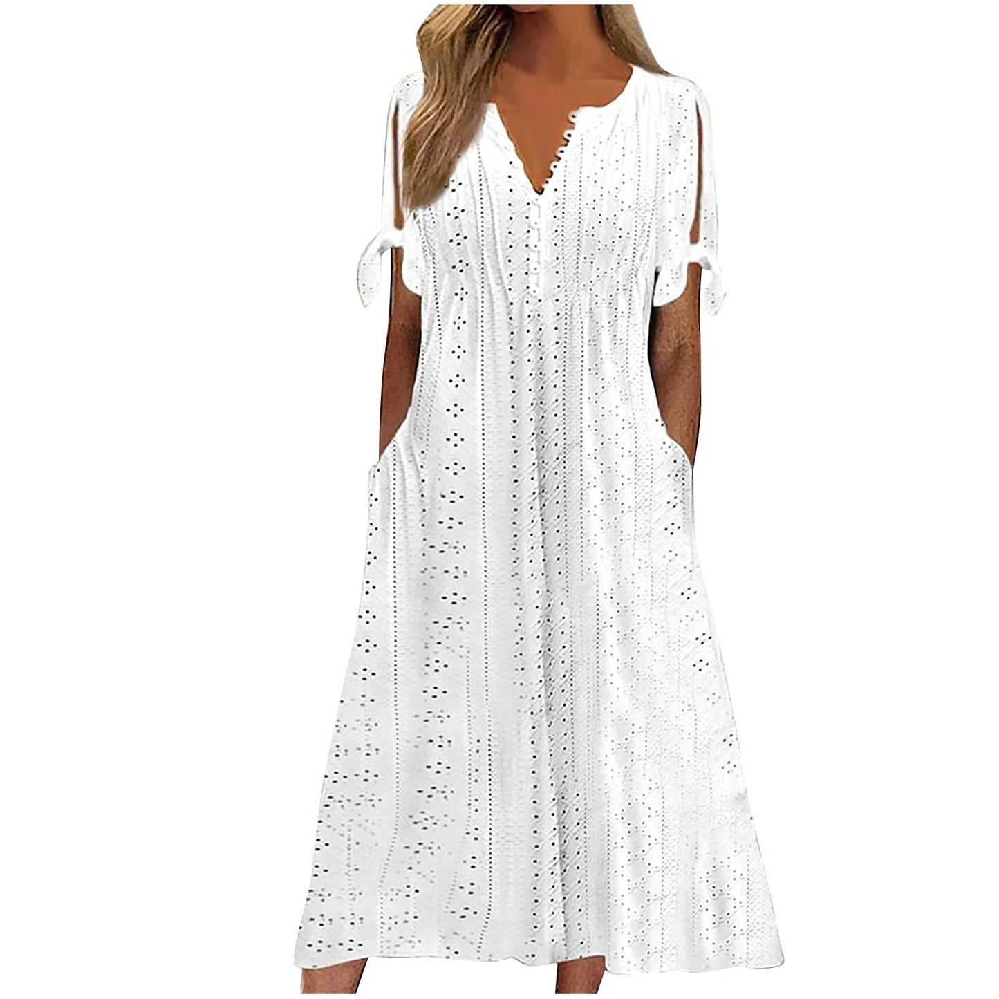 Maxi Long Dresses for Women 2025 Trendy Short Sleeve Eyelet Tshirt Dress Casual Summer Beach Vacation Sundress