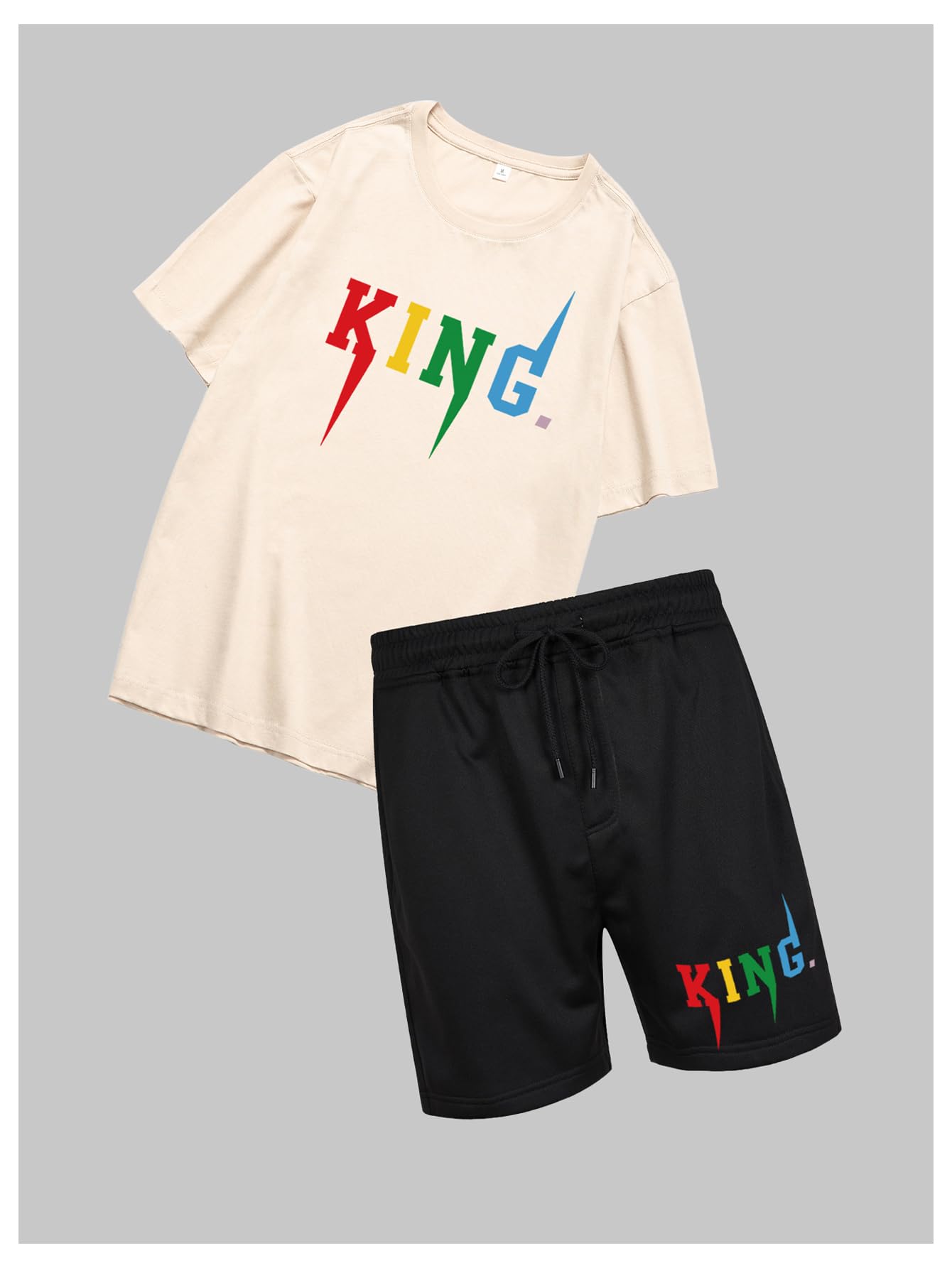 SOLY HUX Men's Letter Graphic Short Sleeve Tee and Drawstring Waist Track Shorts Set Casual 2 Piece Outfit