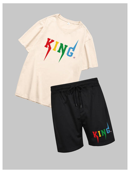 SOLY HUX Men's Letter Graphic Short Sleeve Tee and Drawstring Waist Track Shorts Set Casual 2 Piece Outfit