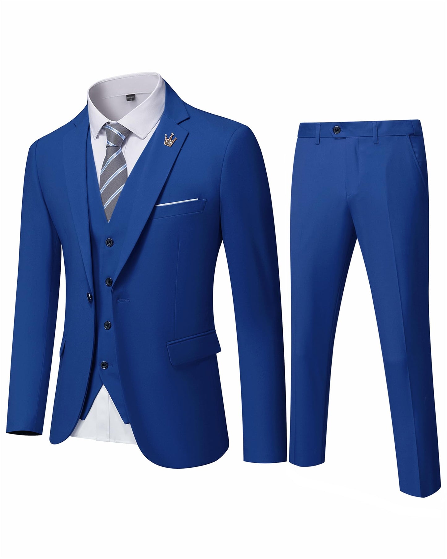 Hihawk Men's 3 Piece Suit with Stretch Fabric, Solid Slim Fit One Button Suit Blazer Set, Jacket Vest Pants with Tie.