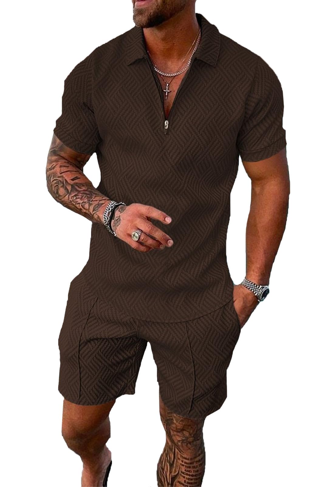 BIRW Mens Short Sets 2 Piece Outfits Polo Shirt Fashion Summer Tracksuits Casual Set Short Sleeve and Shorts Set for Men