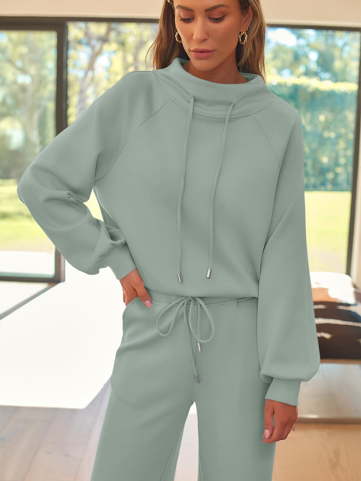 AUTOMET Lounge Sets for Women Sweatsuits 2 Piece Outfits 2024 Fall Drawstring Sweatshirt Wide Leg Sweatpants Tracksuit
