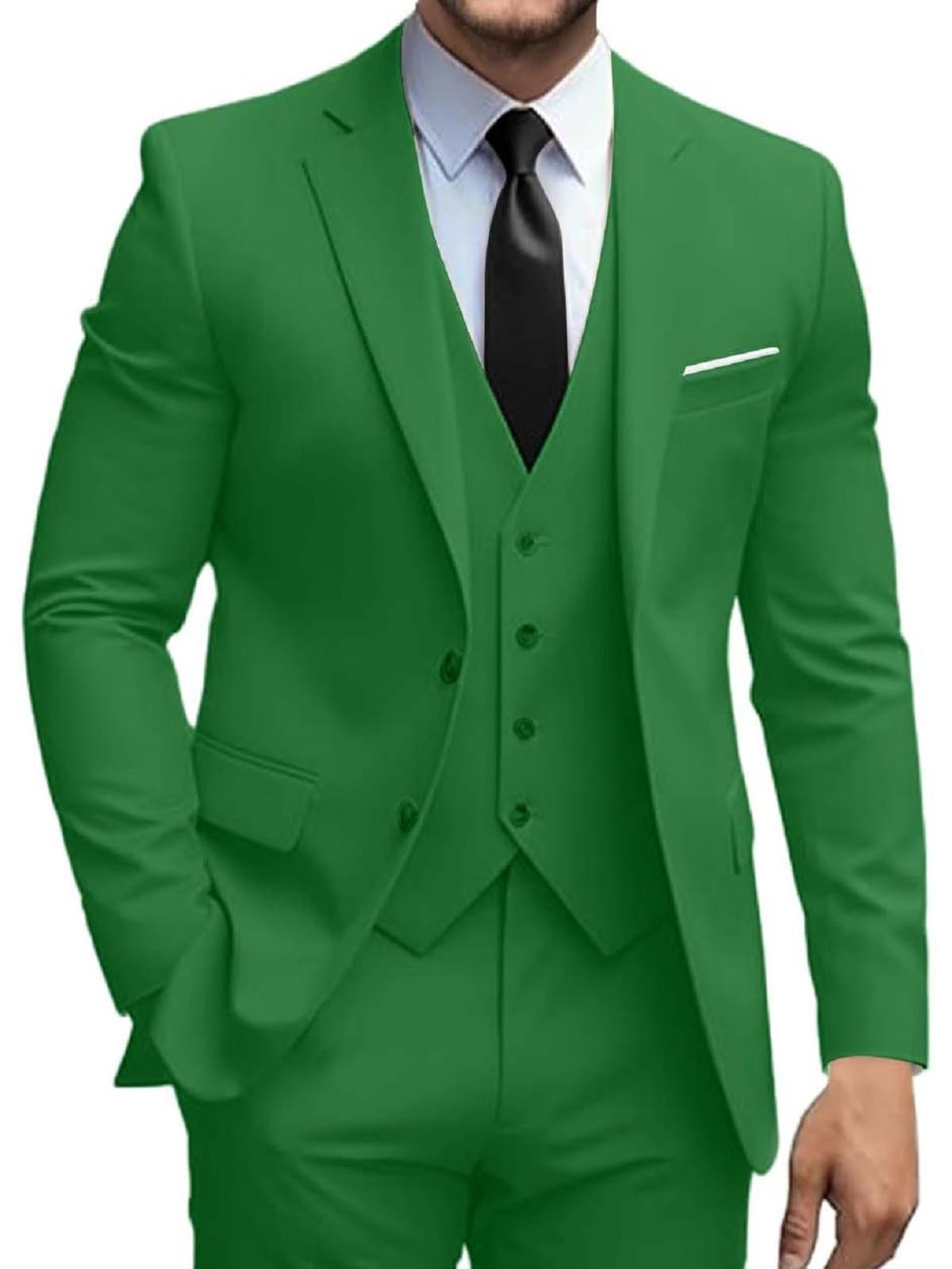 Mens Suits 3 Piece Slim Fit Suit Set Solid Two Button Blazer Jacket Vest Pants Tuxedo Set