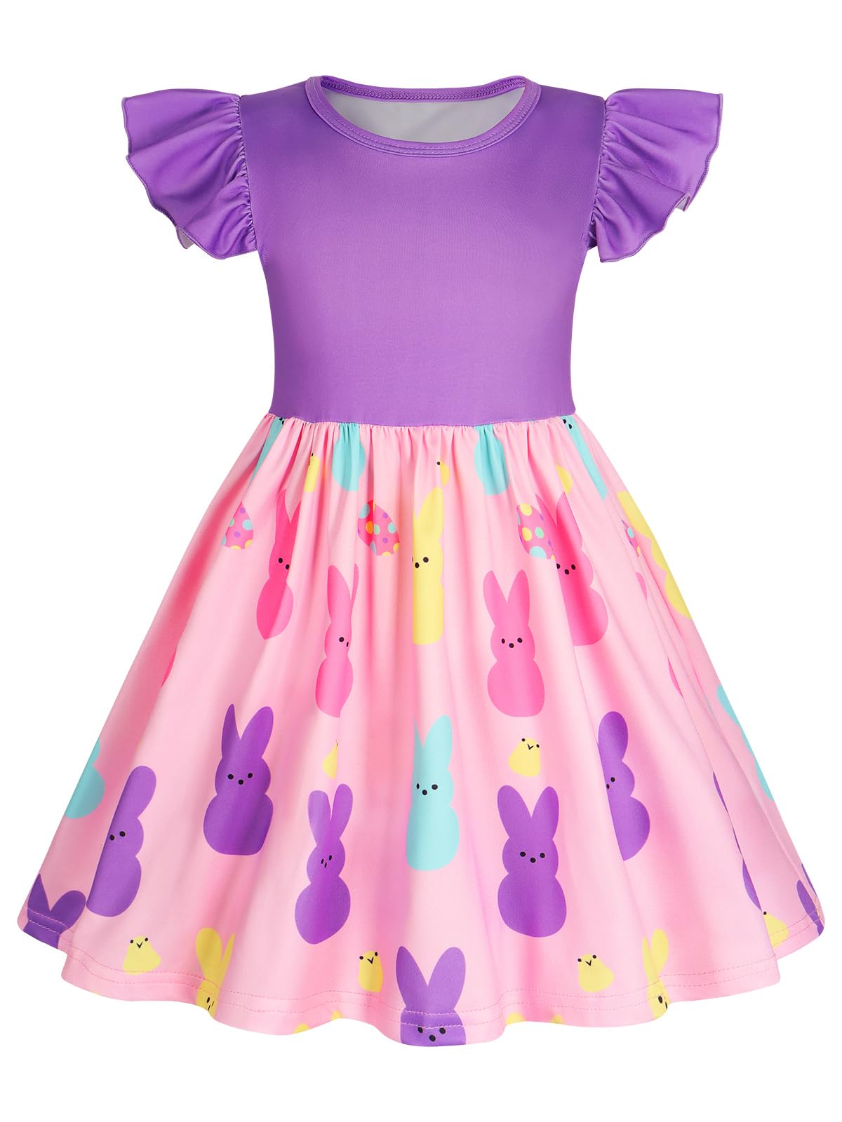 WonderBabe Easter Dresses for Girls Toddler Flutter Sleeve Easter Dress Casual Party School Dresses Clothes for Kids