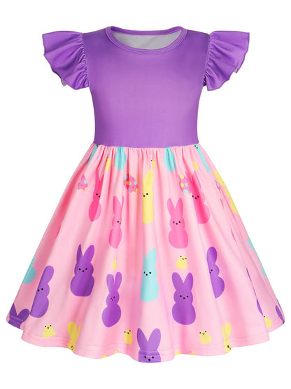 WonderBabe Easter Dresses for Girls Toddler Flutter Sleeve Easter Dress Casual Party School Dresses Clothes for Kids