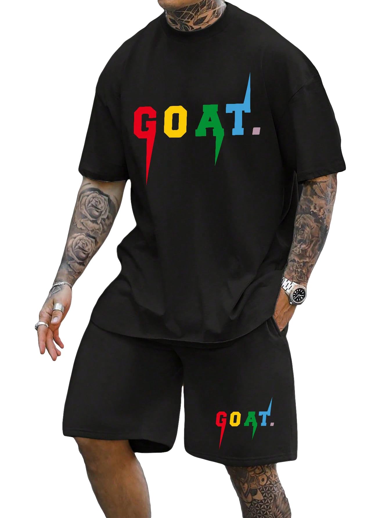 SOLY HUX Men's Letter Graphic Short Sleeve Tee and Drawstring Waist Track Shorts Set Casual 2 Piece Outfit