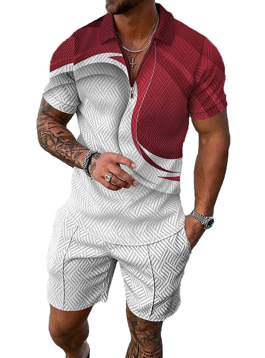 BIRW Mens Short Sets 2 Piece Outfits Polo Shirt Fashion Summer Tracksuits Casual Set Short Sleeve and Shorts Set for Men