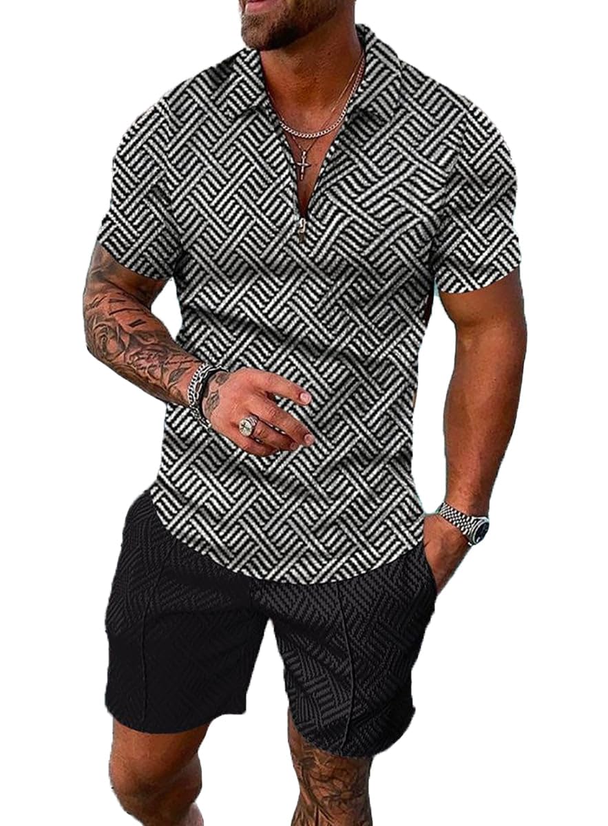 BIRW Mens Short Sets 2 Piece Outfits Polo Shirt Fashion Summer Tracksuits Casual Set Short Sleeve and Shorts Set for Men