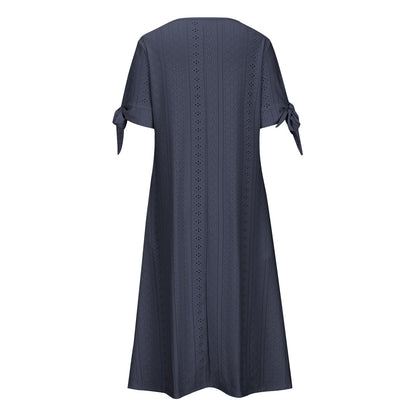 Maxi Long Dresses for Women 2025 Trendy Short Sleeve Eyelet Tshirt Dress Casual Summer Beach Vacation Sundress