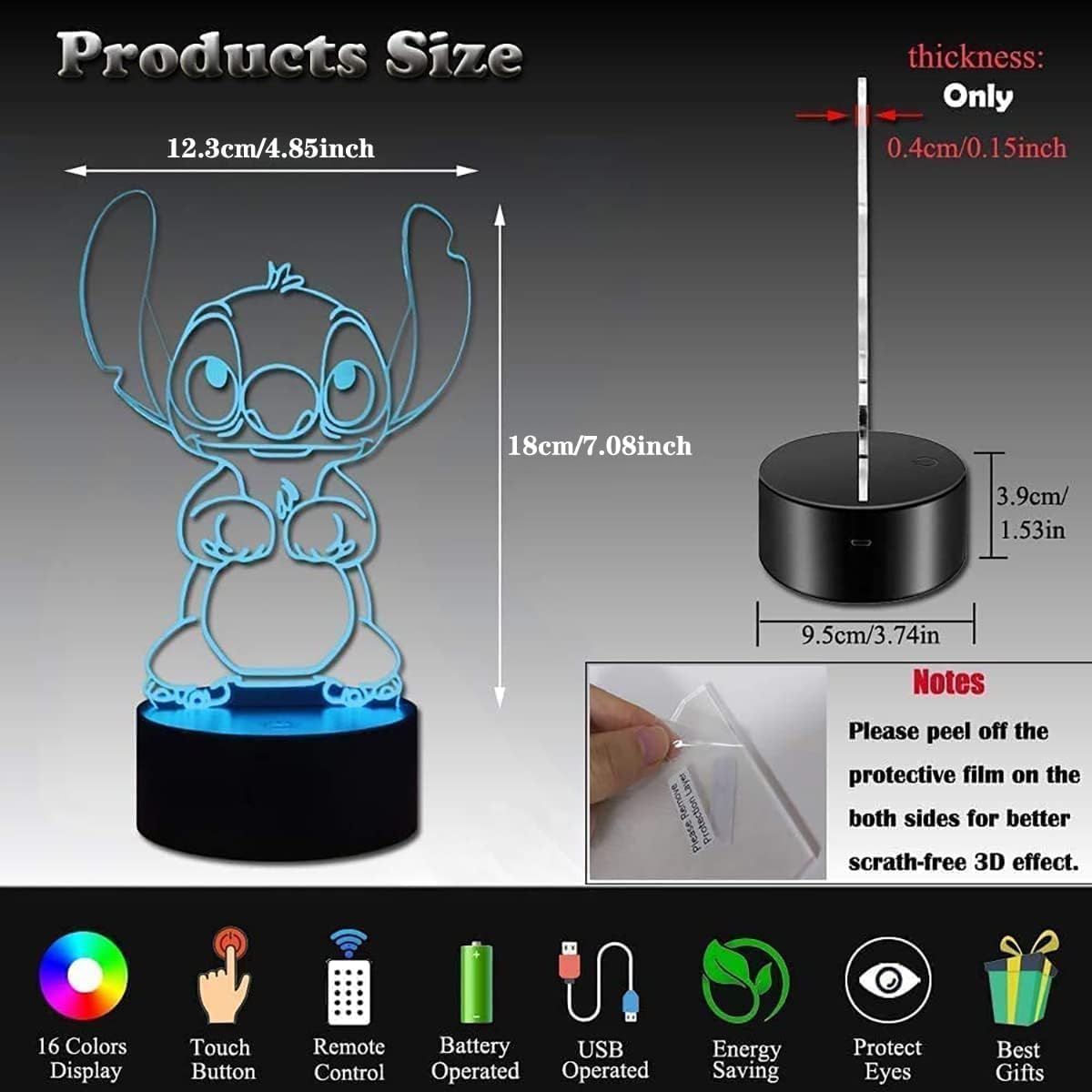 Cartoon Night Light - 3D LED Intelligent Remote Control 16-Color Lamp for Children's Room Decoration and Holiday Gifts