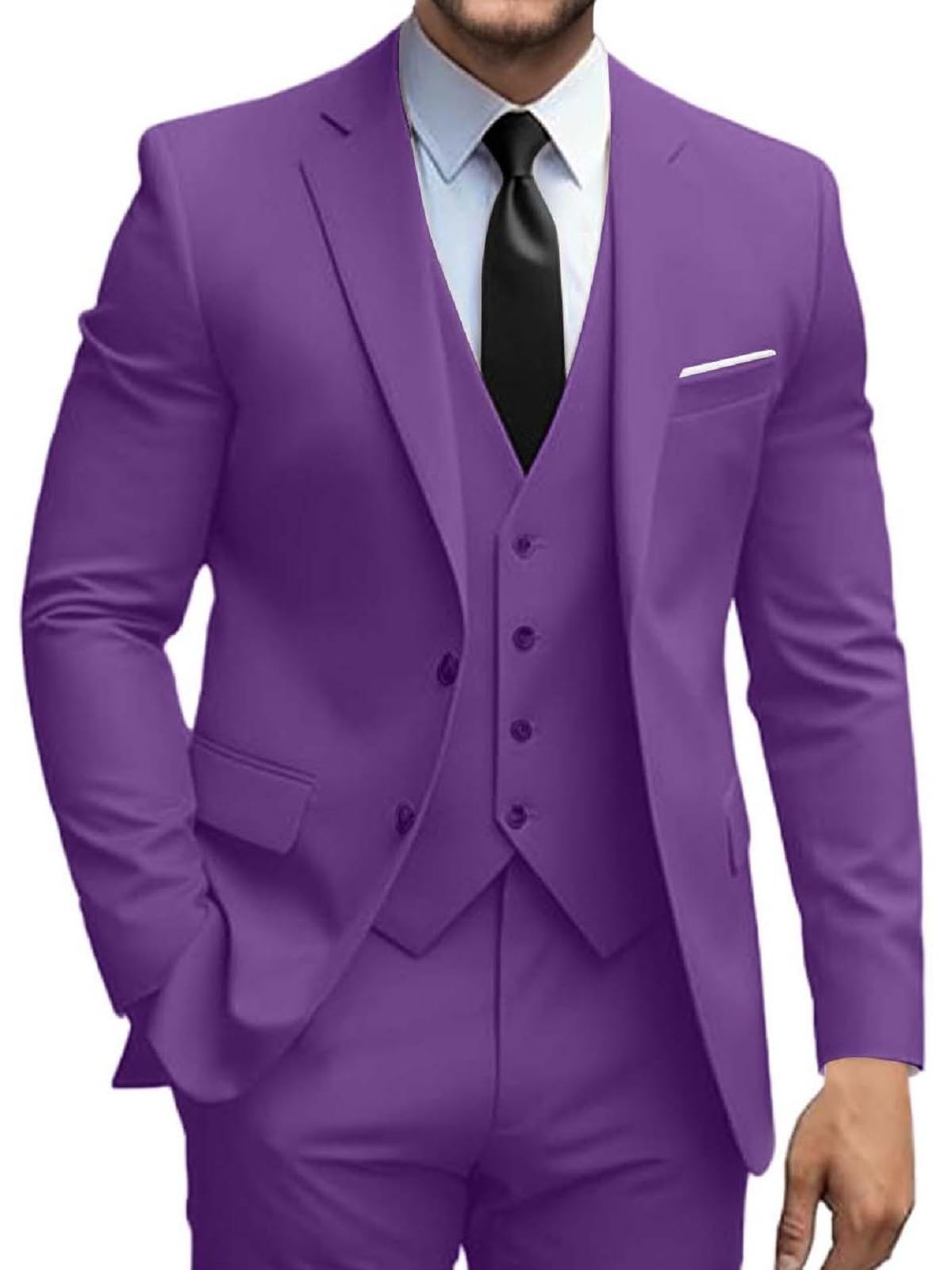 Mens Suits 3 Piece Slim Fit Suit Set Solid Two Button Blazer Jacket Vest Pants Tuxedo Set