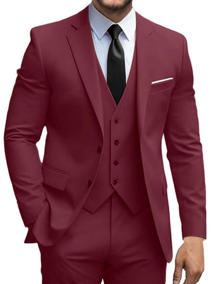 Mens Suits 3 Piece Slim Fit Suit Set Solid Two Button Blazer Jacket Vest Pants Tuxedo Set