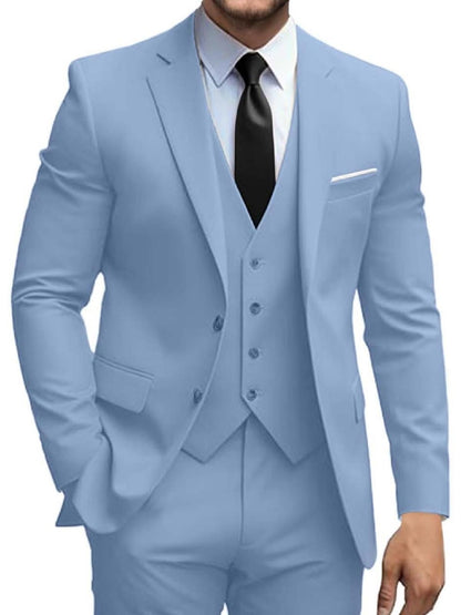 Mens Suits 3 Piece Slim Fit Suit Set Solid Two Button Blazer Jacket Vest Pants Tuxedo Set