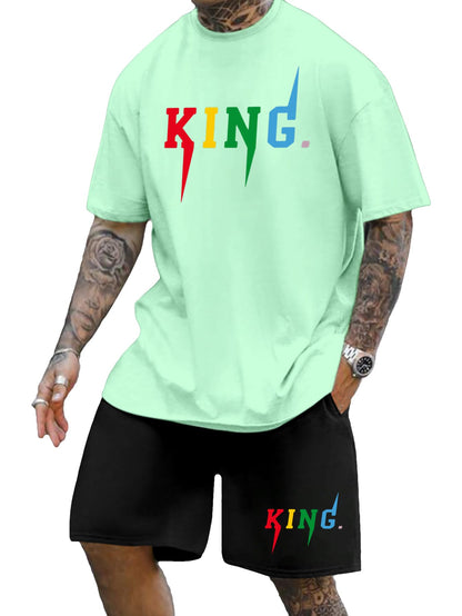 SOLY HUX Men's Letter Graphic Short Sleeve Tee and Drawstring Waist Track Shorts Set Casual 2 Piece Outfit