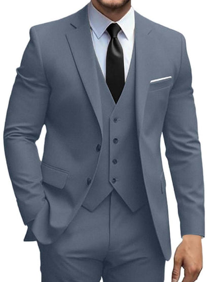 Mens Suits 3 Piece Slim Fit Suit Set Solid Two Button Blazer Jacket Vest Pants Tuxedo Set