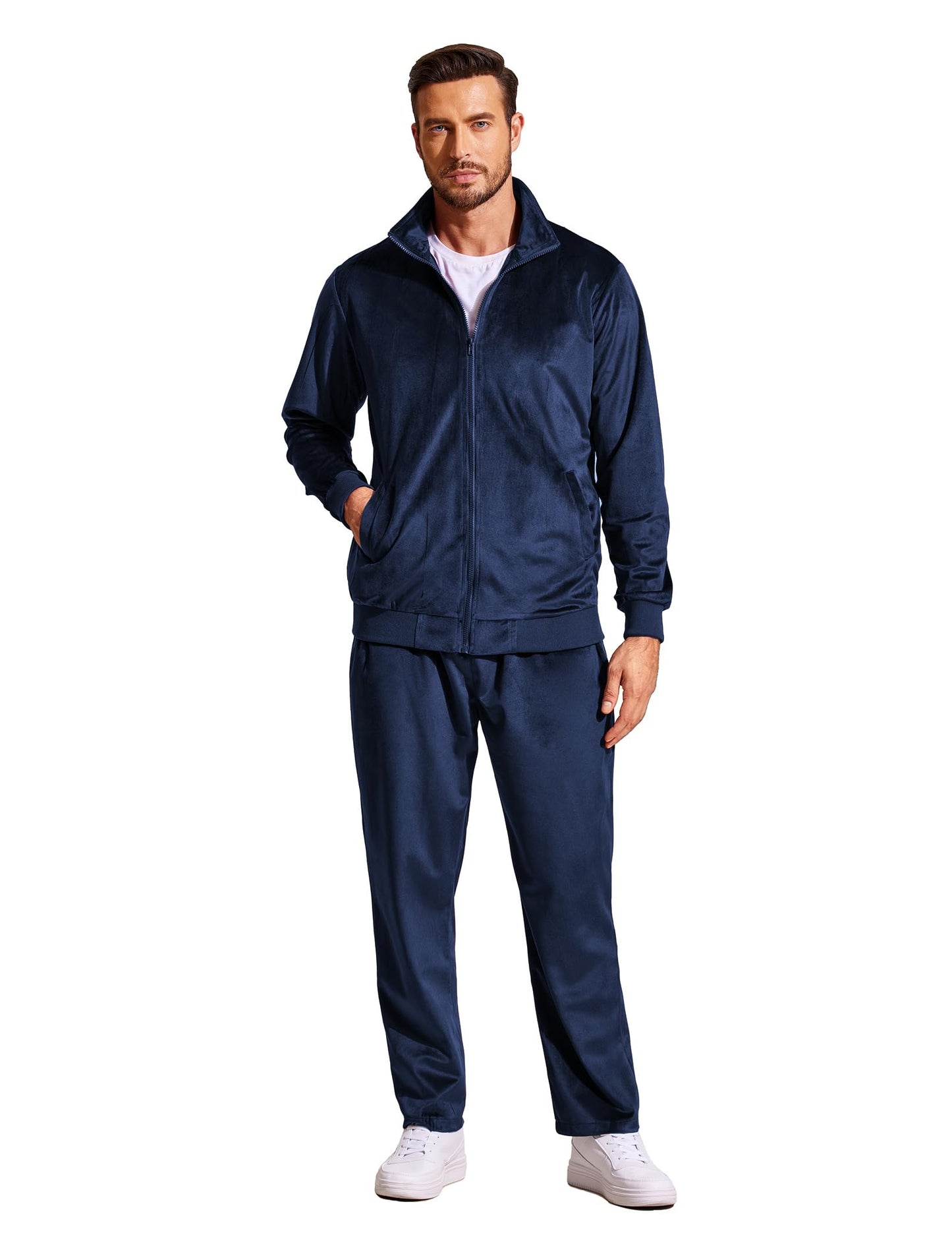 COOFANDY Mens 2 Piece Velour Tracksuit Full Zip Jackets Pants Velvet Jogging Suits Sweatsuit Set