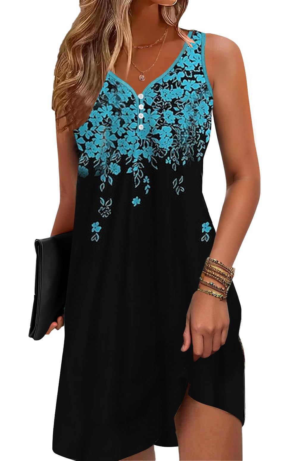 Floral Printed Summer Dresses A-Line Elegant Dress Womens Vintage Sleeveless Beach Sundress