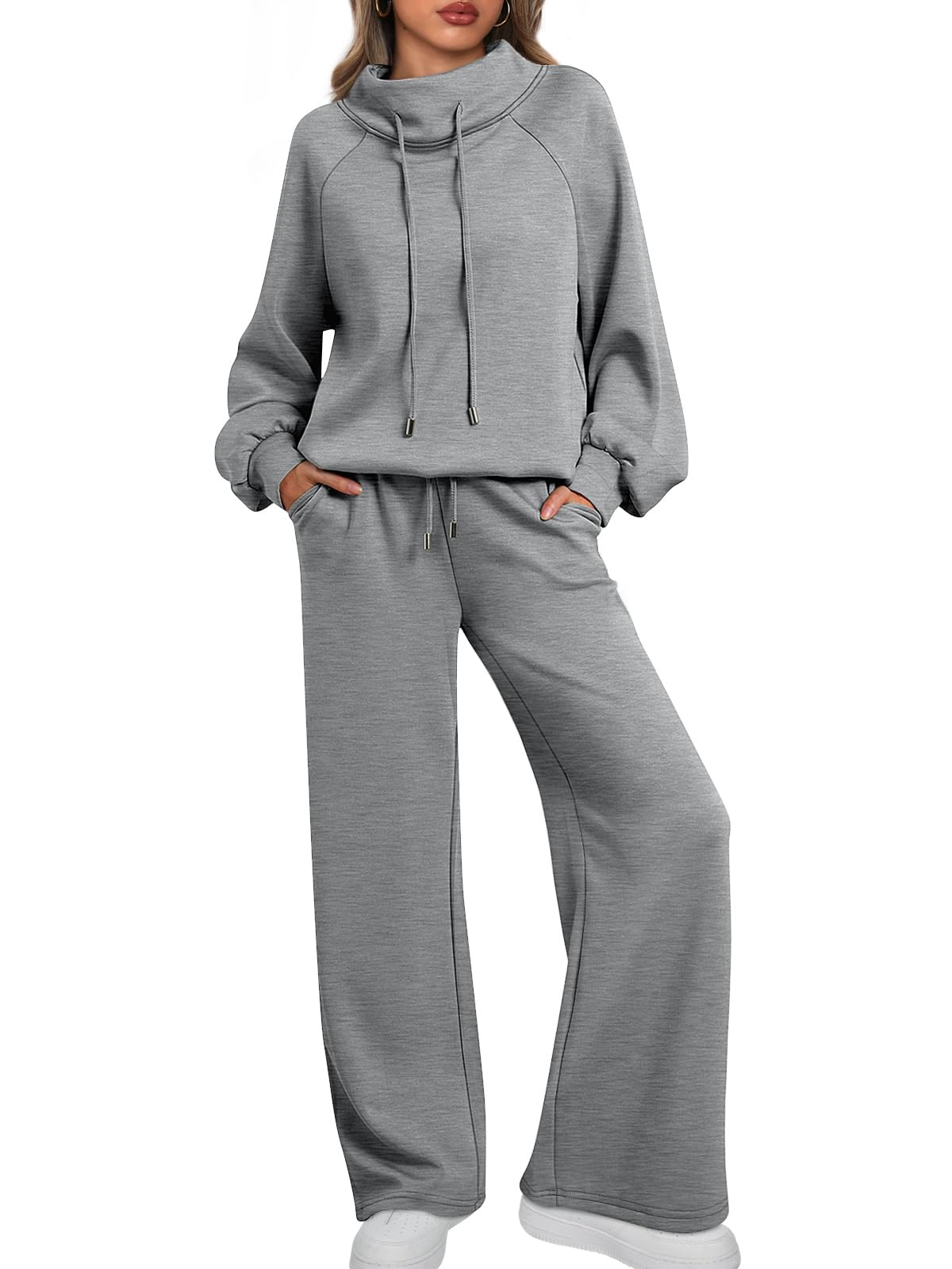 AUTOMET Lounge Sets for Women Sweatsuits 2 Piece Outfits 2024 Fall Drawstring Sweatshirt Wide Leg Sweatpants Tracksuit