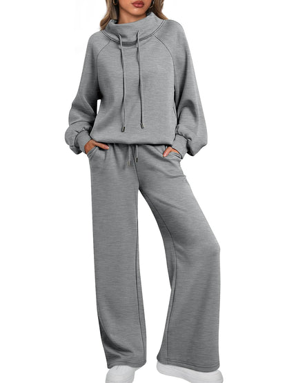 AUTOMET Lounge Sets for Women Sweatsuits 2 Piece Outfits 2024 Fall Drawstring Sweatshirt Wide Leg Sweatpants Tracksuit