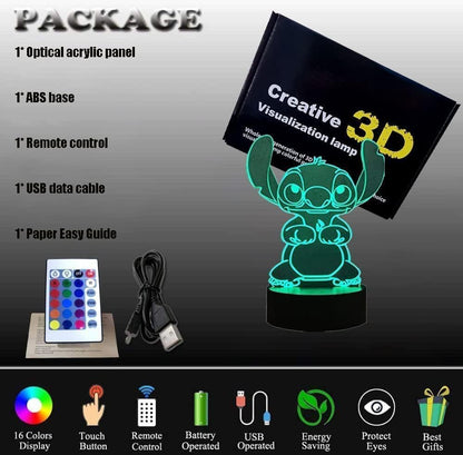 Cartoon Night Light - 3D LED Intelligent Remote Control 16-Color Lamp for Children's Room Decoration and Holiday Gifts