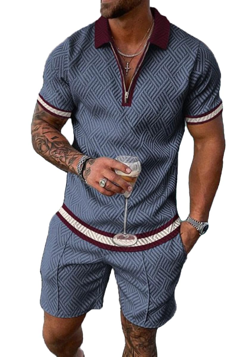 BIRW Mens Short Sets 2 Piece Outfits Polo Shirt Fashion Summer Tracksuits Casual Set Short Sleeve and Shorts Set for Men