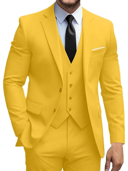 Mens Suits 3 Piece Slim Fit Suit Set Solid Two Button Blazer Jacket Vest Pants Tuxedo Set