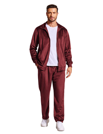 COOFANDY Mens 2 Piece Velour Tracksuit Full Zip Jackets Pants Velvet Jogging Suits Sweatsuit Set