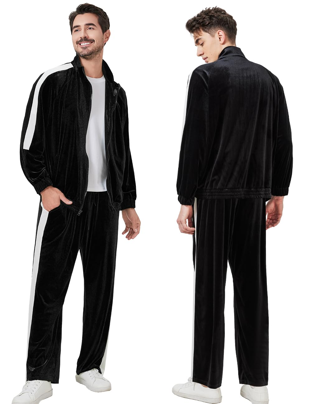 Mens Tracksuit 2 Piece Velour Sweatsuit for Men Casual Full Zip Jogging Suit Jacket Pants Set