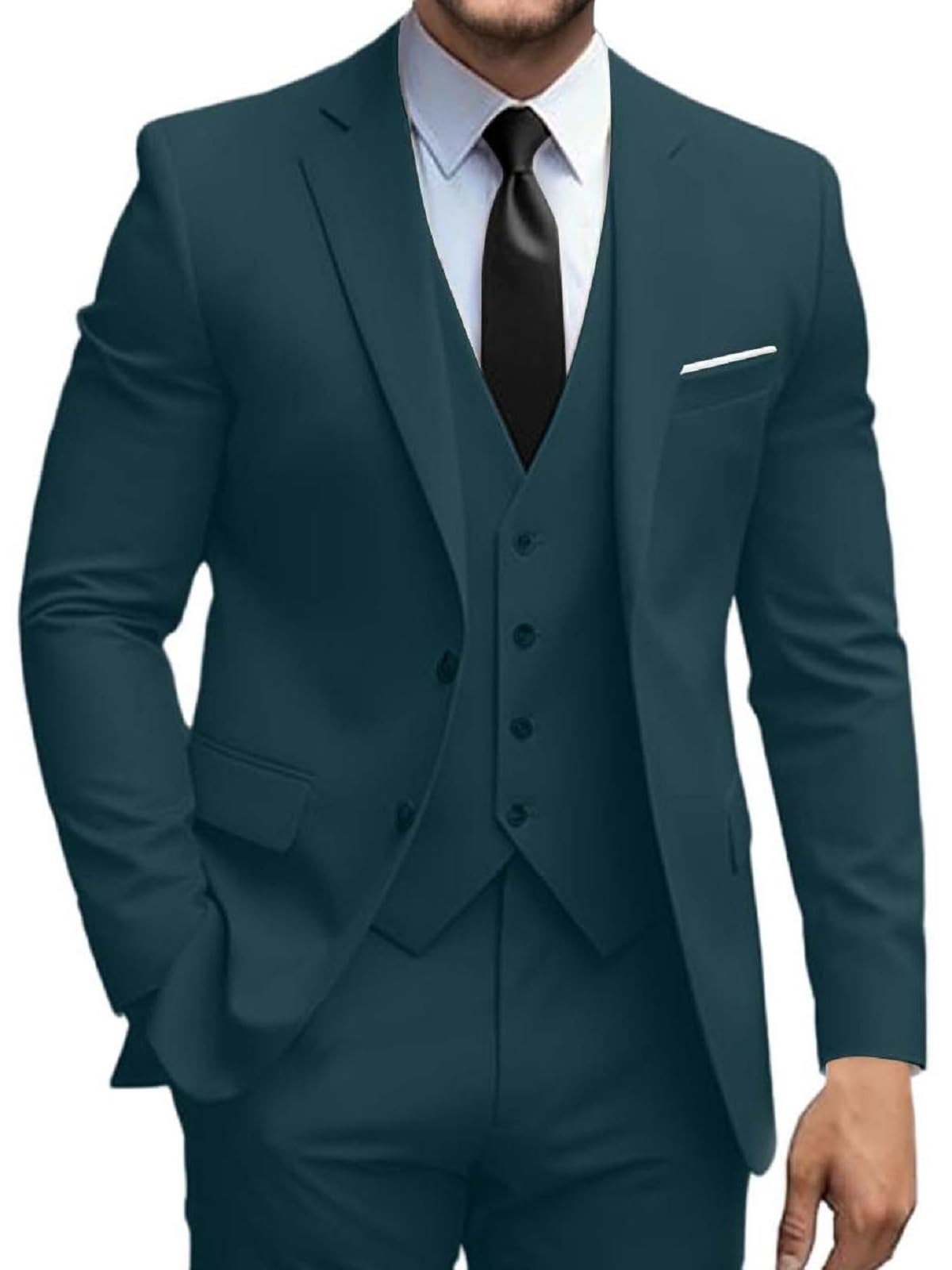 Mens Suits 3 Piece Slim Fit Suit Set Solid Two Button Blazer Jacket Vest Pants Tuxedo Set