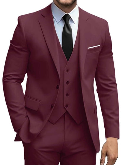 Mens Suits 3 Piece Slim Fit Suit Set Solid Two Button Blazer Jacket Vest Pants Tuxedo Set