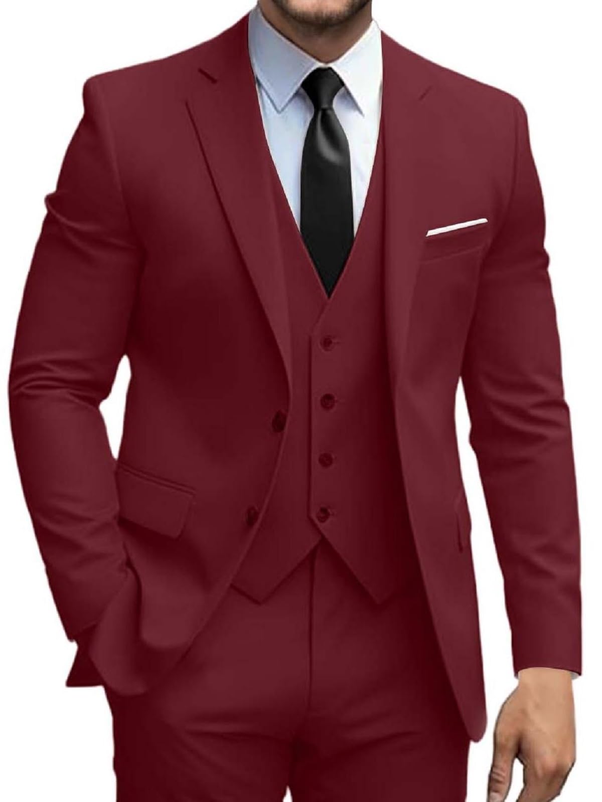 Mens Suits 3 Piece Slim Fit Suit Set Solid Two Button Blazer Jacket Vest Pants Tuxedo Set