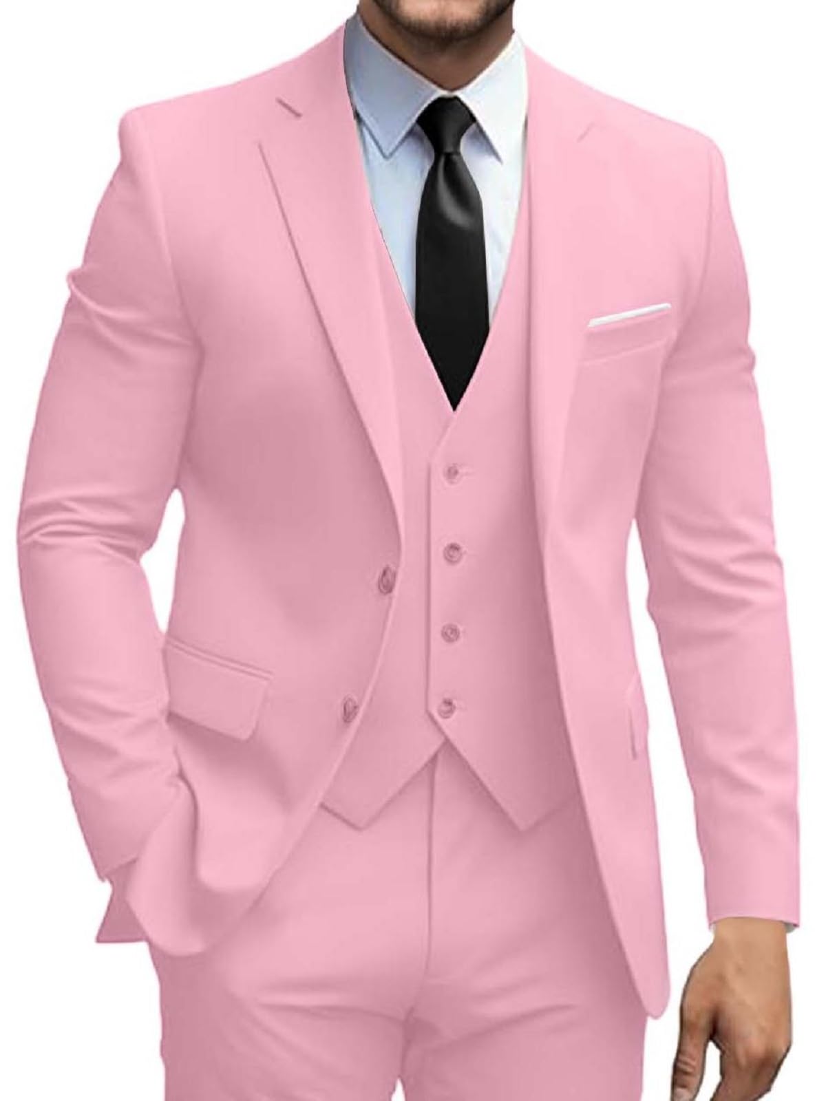 Mens Suits 3 Piece Slim Fit Suit Set Solid Two Button Blazer Jacket Vest Pants Tuxedo Set