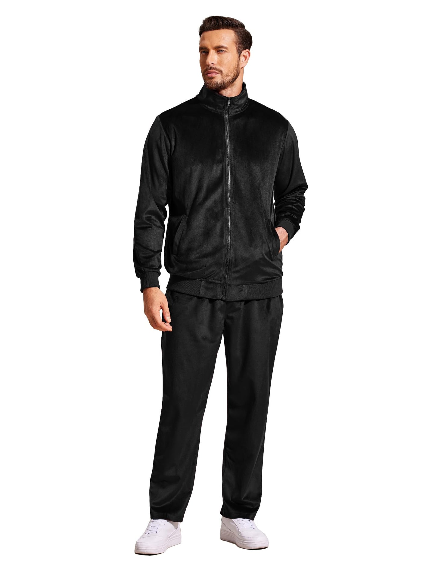 COOFANDY Mens 2 Piece Velour Tracksuit Full Zip Jackets Pants Velvet Jogging Suits Sweatsuit Set