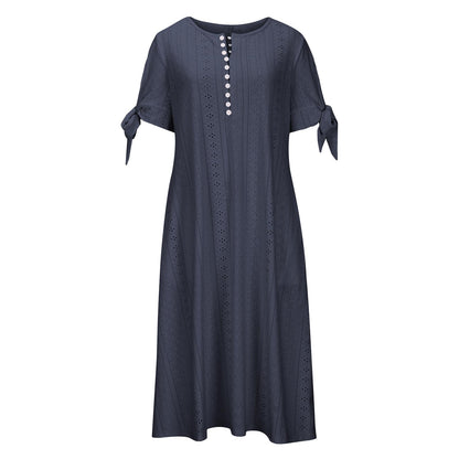Maxi Long Dresses for Women 2025 Trendy Short Sleeve Eyelet Tshirt Dress Casual Summer Beach Vacation Sundress