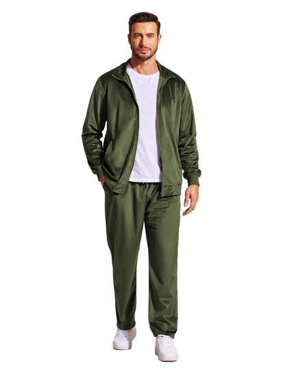 COOFANDY Mens 2 Piece Velour Tracksuit Full Zip Jackets Pants Velvet Jogging Suits Sweatsuit Set